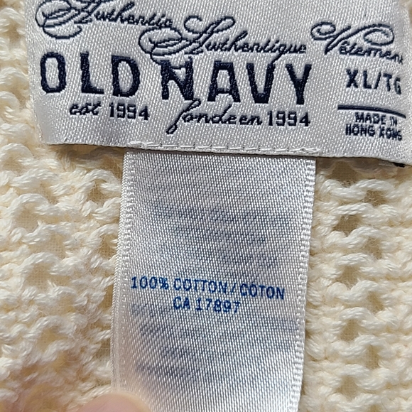 Old Navy vintage open back knit 3/4 sleeve beige coastal grandma sweater, sz XL - Picture 6 of 9